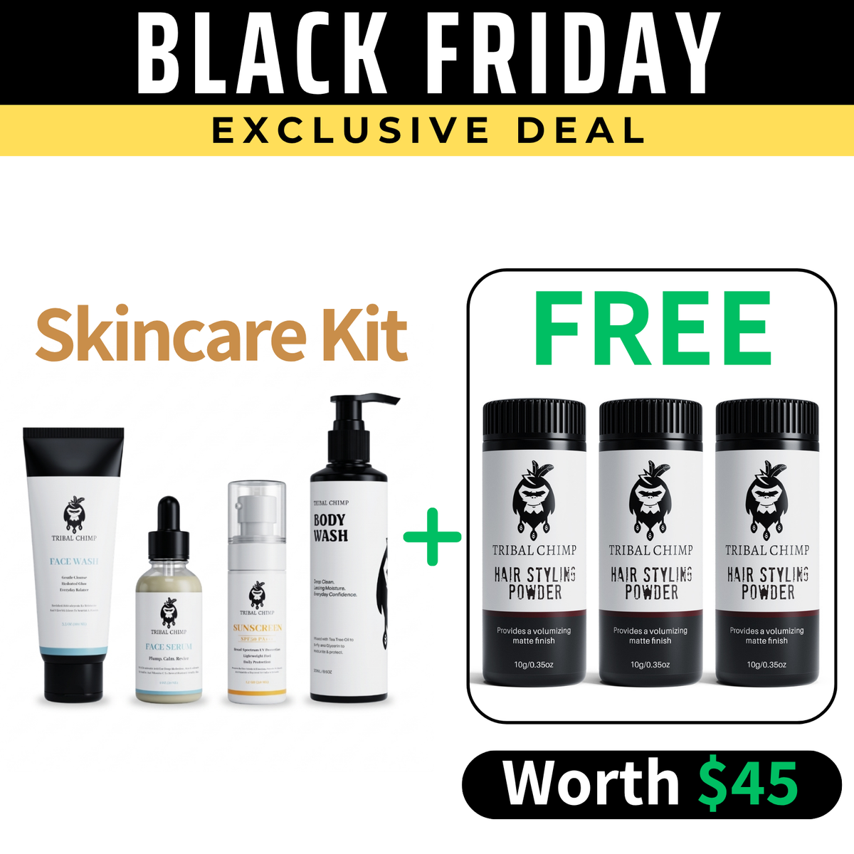 Skin Care Routine + 3 Pcs FREE Hair Styling Powder - Black Friday Exclusive